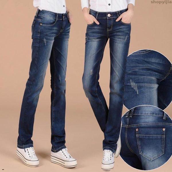 

women's jeans woman plus size loose thicken autumn winter velvet straight style black long pants women denim, Blue