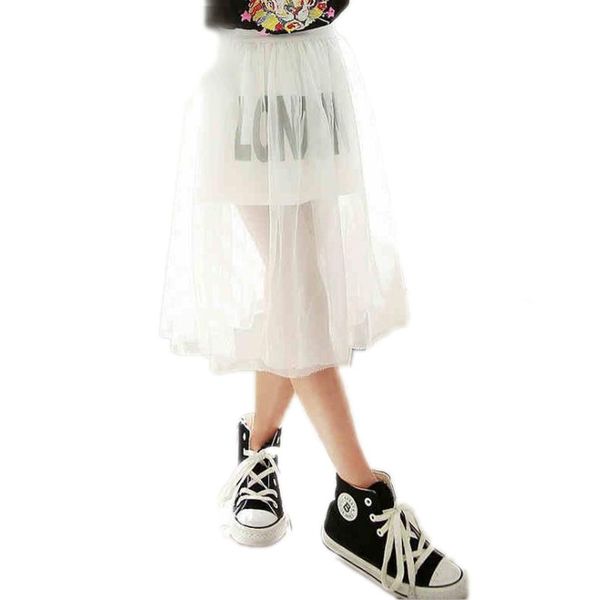 

skirts summer 2021 see through clear transparent net mesh long girls skirt children's clothing teenager tutu princess, Blue