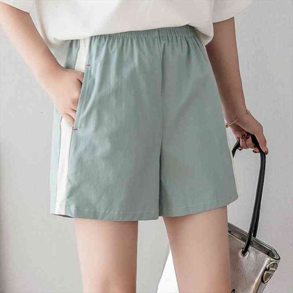 

cotton linen summer loose womens short casual elastic waist striped wild wide leg thin section women pink, White;black