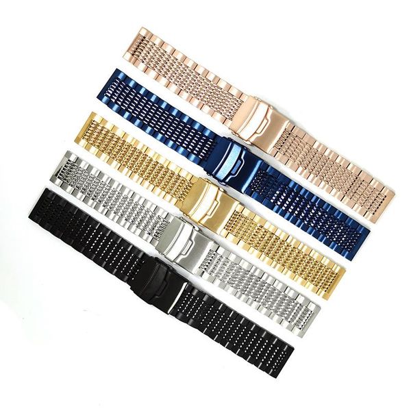 

watch bands shadowshark 18mm/20mm/22mm/24mm band folding safety buckle stainless steel solid strap, Black;brown