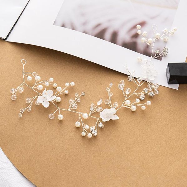 

hair clips & barrettes handmade white flower bridal headbands tiaras crystal pearls hairbands headdress wedding accessories diademas, Golden;silver