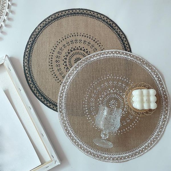 

mats & pads round 38cm nordic style non-slip kitchen placemat cotton linen embroidery pad dish coffee cup table mat home decor 51001