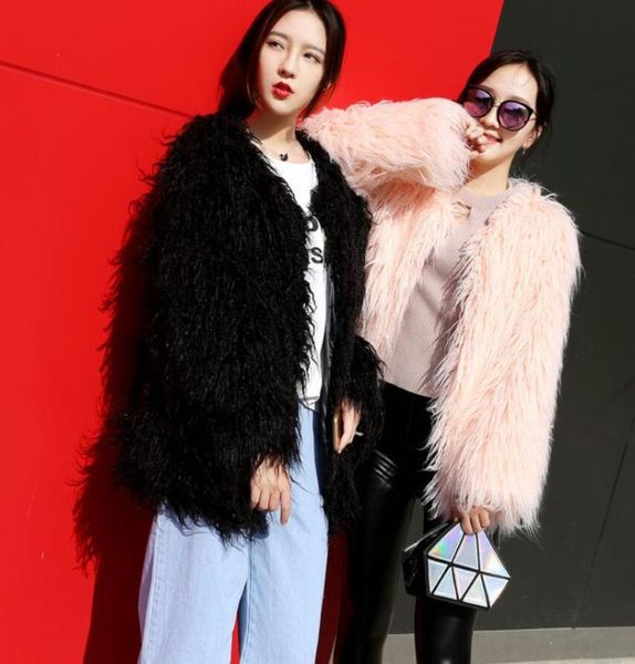 

women's fur & faux european and american imitation beach wool coat orchid fluffy short winter clothing, Black
