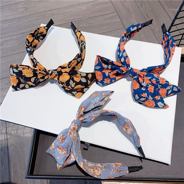 

summer korea flower fabric hairband women bowknot sweet vintage headband fashion beach non-slip hair accessories headwear 20211
