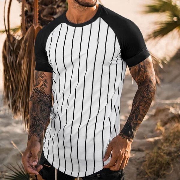 

men's t-shirts striped print t shirt for men sports fitness bodybuilding basketball tee o-neck short sleeve summer clothing male, White;black