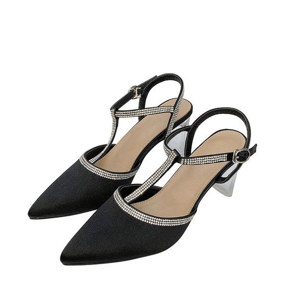 

pure color, classic style, rhinestone, baotou buckles, sandals, and apricot heels women sandals shoes, Black
