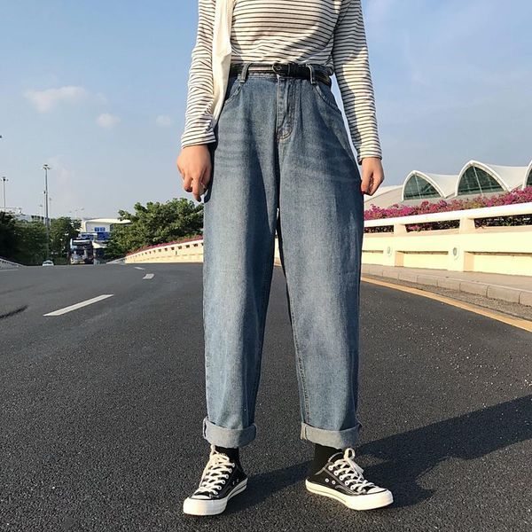 

women's jeans women casua blue high waist ladies korean soft denim oversize wide leg pants bf harajuku trendy loose trousers