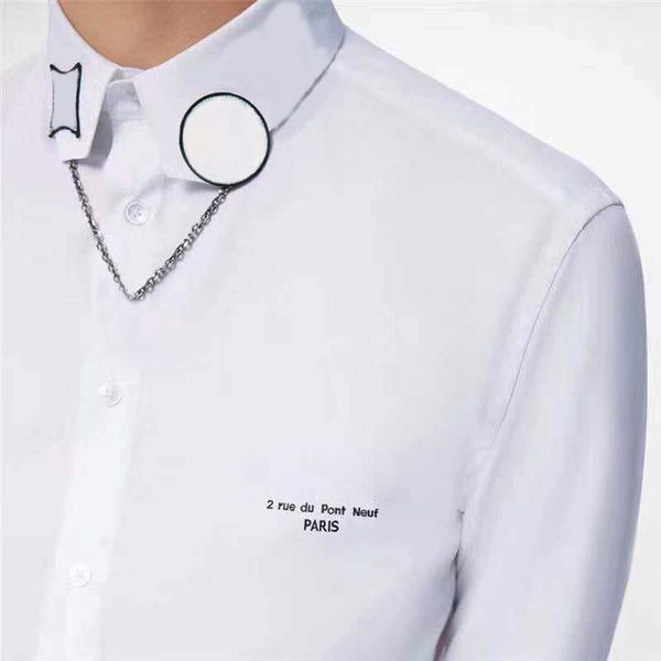 

1a9a25 mens shirt flocking long sleeve letter solid color slim fit casual business clothing long-sleeve shirt luxury designer casual shirts, White;black