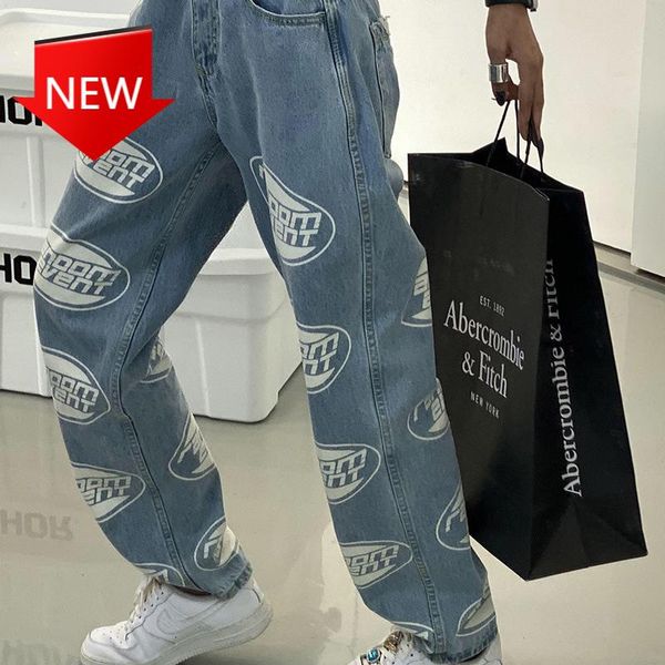 

women's jeans plus size y2k retro streetwear trousers spring and autumn slim high waist women 2021 fun all-printed hip-hop, Blue