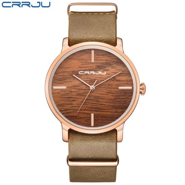 

wristwatches crrju brand color walnut wood luxury watch for men & women fashion sport causal gift wooden quartz analog wristwatch, Slivery;brown