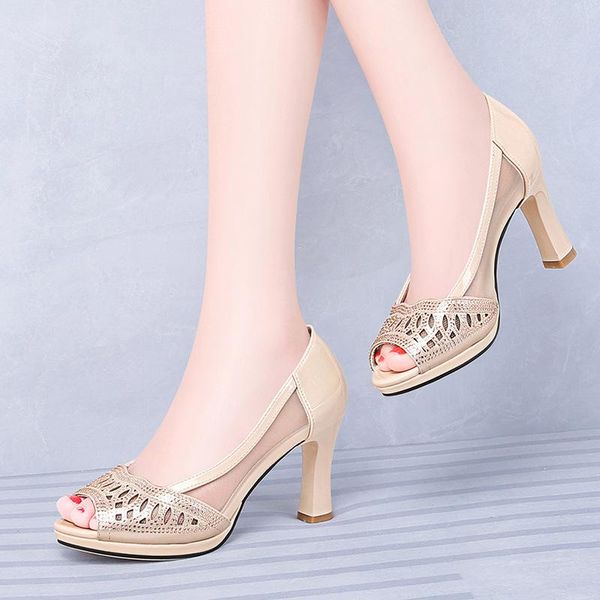 

women's shoes fish mouth 2021 with high shoe sandals, Black