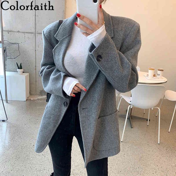 

colorfaith new autumn winter women's blazers pockets jackets fashionable vintage oversize wild office lady jk1392 210413, White;black