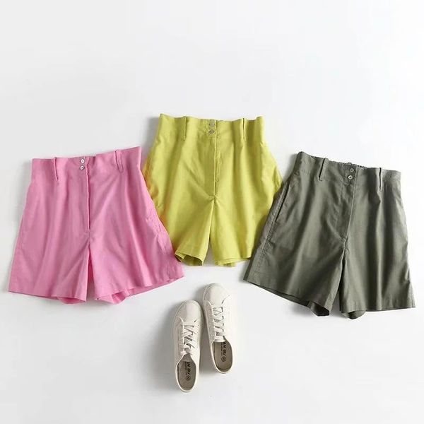 

women's shorts 2021 clothing european and american cotton linen casual walking loose solid color, White;black