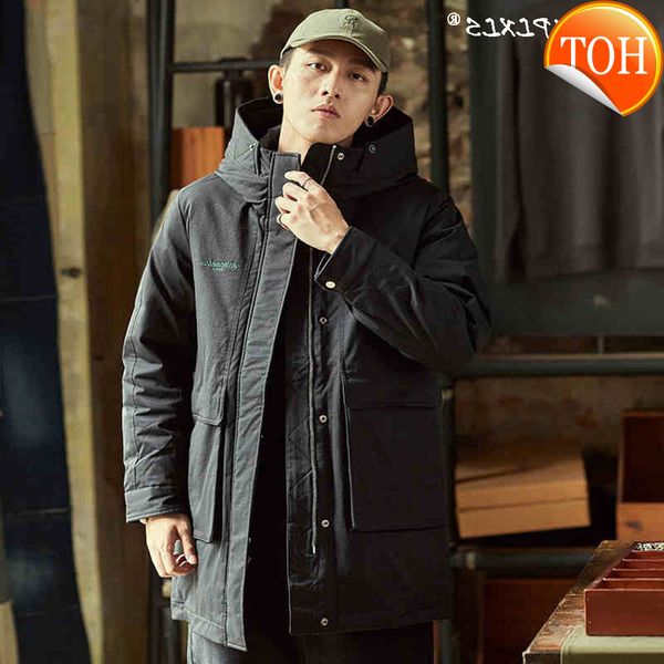 

padded 90% white duck down puffer jacket for men clothes 2021 fashion trends long coat with hood mens winter warm, Black