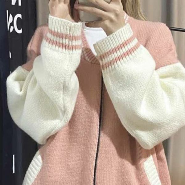 

knitted cardigan girls autumn winter 2021 new junior high school students korean loose sweater jacket baseball suit, White