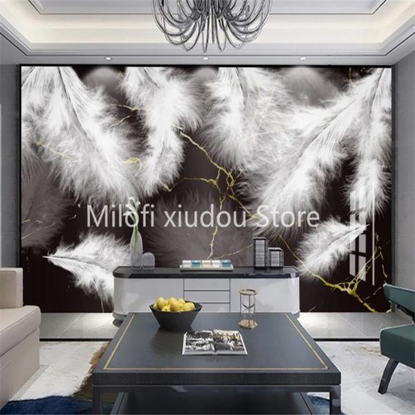 

wallpapers milofi custom 3d wallpaper mural modern light luxury feather black gold marble pattern living room bedroom background wall decor