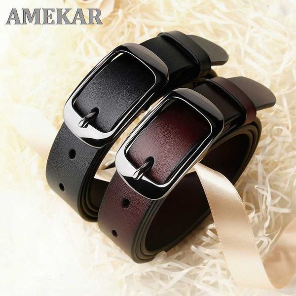 

women's genuine leather fashion retro belt luxury brand ladies metal double buckle new belt with jeans p0817, Black;brown