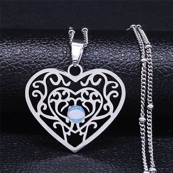 

heart flower of life moonstone stainless steel charm necklaces women silver color necklace jewelry collier femme n3045s04 pendant