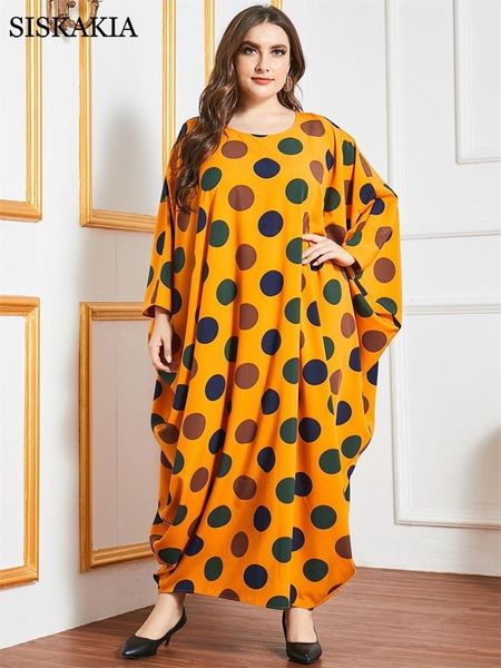 

oversized polka dot abaya dress for women fall 2021 batwing sleeve ethnic kaftan arabic dubai turkey robes long muslim clothing casual dress, Black;gray