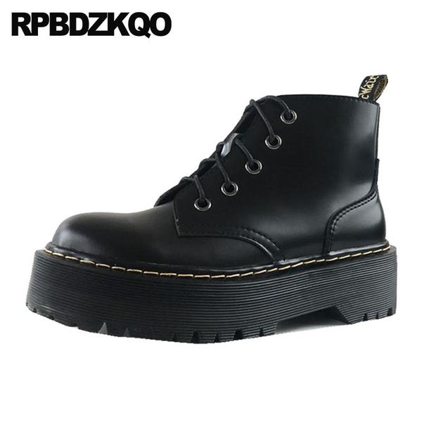 

boots front lace up casual ankle autumn 10 wedge platform shoes handmade black round toe booties combat women military big size