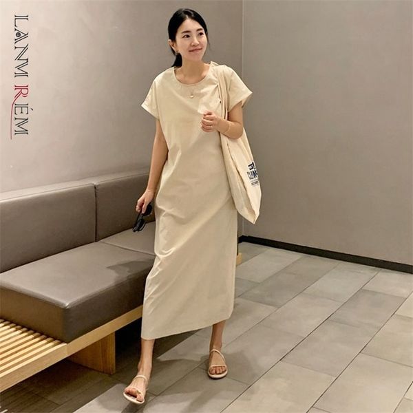 Sommer Kurzarm Rundhals Kleid Frauen Koreanische Version Lose Beiläufige Split Gerade Weibliche Elegante 2D1680 210526