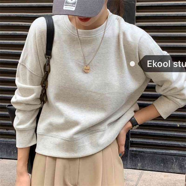 

round neck pullover short high waist sweater women's autumn 2021 new korean loose casual top, Black