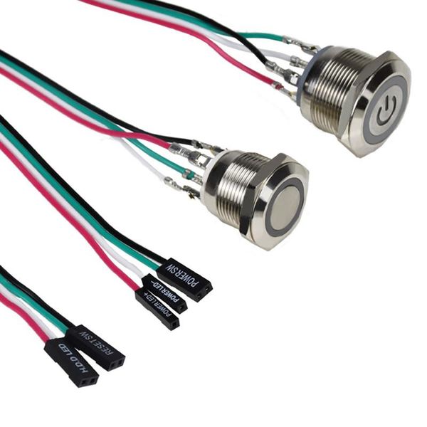 

smart home control 12/16/19/22mm pc host start restart led metal button switch diy with 20-60cm motherboard cable waterproof computer 3-6v
