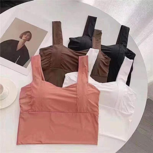 

camisoles & tanks chrleisure solid tank ice silk seamless crop women comfortable ventilation sports camisole, Black;white