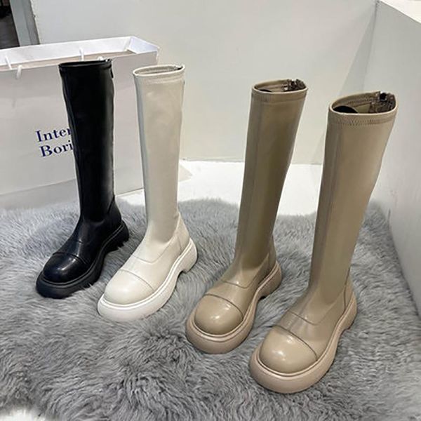 

boots lolita female shoes thigh high heels zipper boots-women round toe luxury designer ladies over-the-knee rub, Black