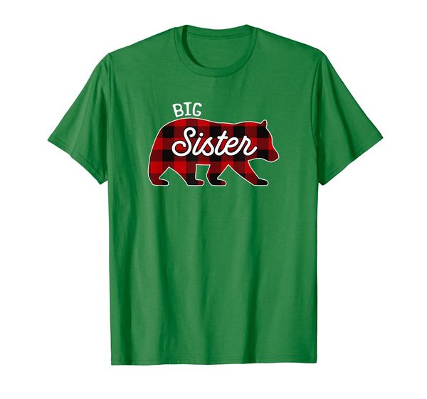 

big sister bear t-shirt red buffalo plaid matching family, White;black