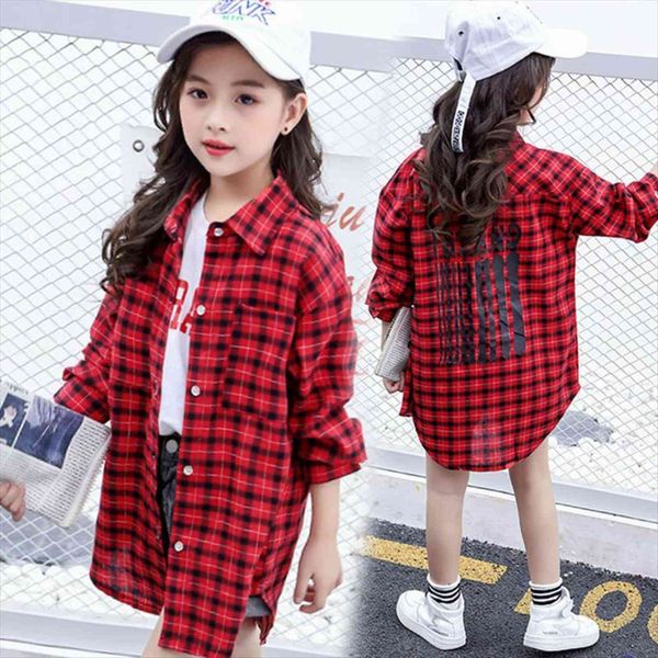 

classic red white plaid beauty korean childrens shirt spring autumn long fashion girls beautiful halloween boutique clothes, White;black