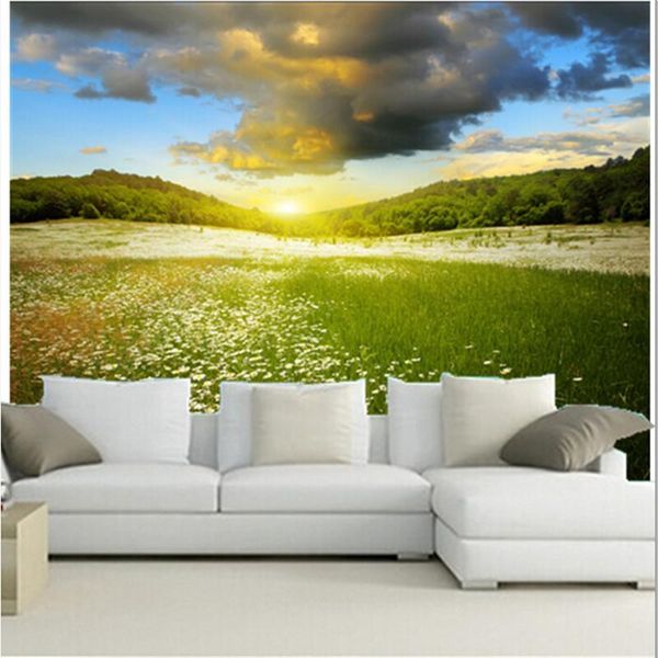 

wallpapers the custom 3d murals, sunrises and sunsets grasslands scenery nature , living room sofa tv wall bedroom paper