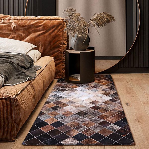 

carpets american style luxury genuine natural cowhide patchwork runner rug real leather bedside carpet year decorative floor mat