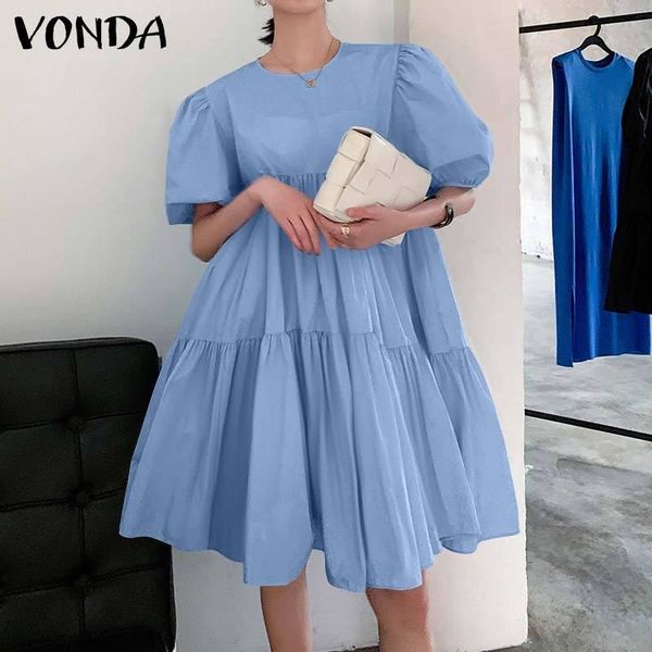 

party dresses summer dress women vintage solid color short sleeve 2021 vonda holiday sundress femme robe casual vestidos oversized, White;black