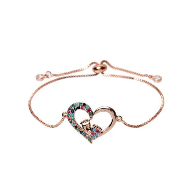 

charm bracelets 1pc gold color rainbow crystal wedding colorful micro pave cz stone heart bangles for woman jewelry gift, Golden;silver