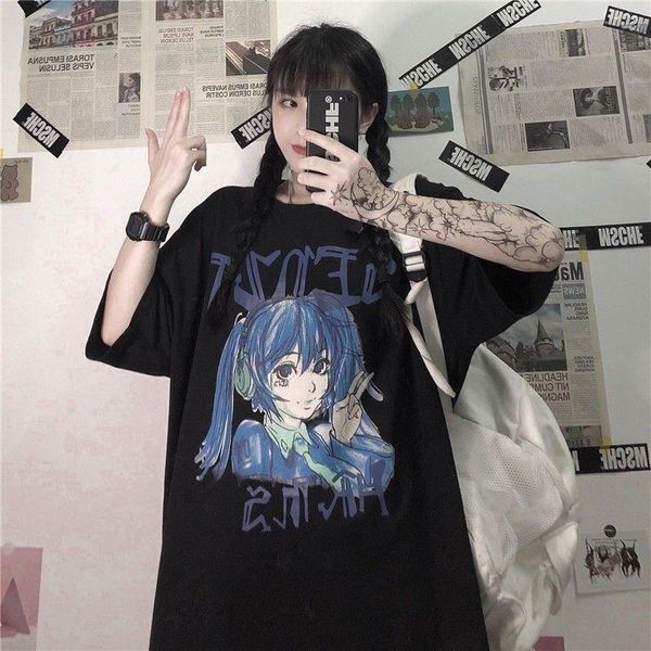 

women's t-shirt black cartoon tshirt streetwear femme summer oversized t shirt women harajuku short sleeves tee hip hop gothic girls, White