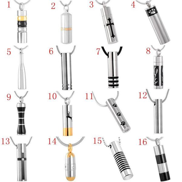 

pendant necklaces 316l stainless steel urn keepsake jewelry cylinder perfume bottle pendants necklace openable ashes memorial, Silver