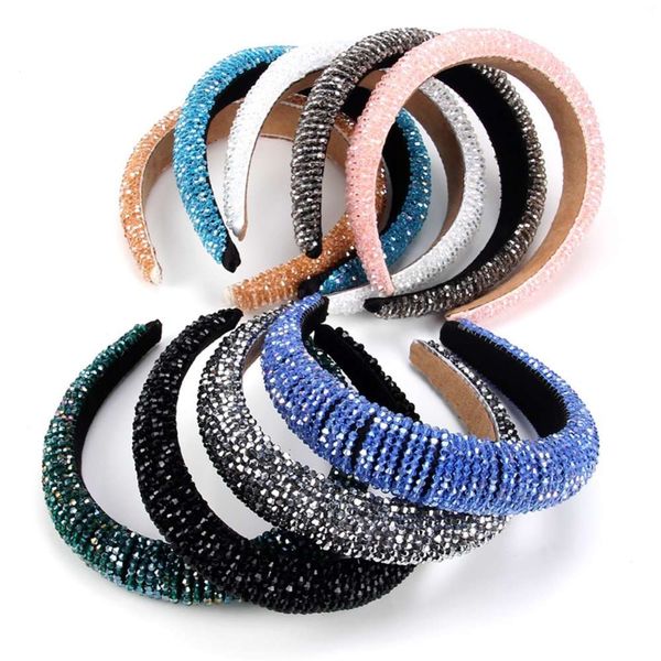 

ins sponge hairband high grade pure hand string crystal wide edge headband, Silver