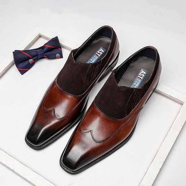 

dress shoes italian men genuine suede leather mens business suit slip on quality brogues black wedding
