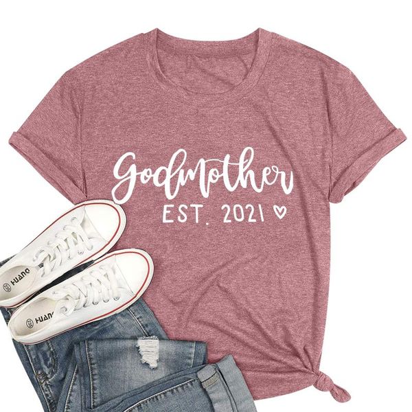 

women's t-shirt godmother print casual loose round neck shorts sleeve letter tee shirt magliette donna, White