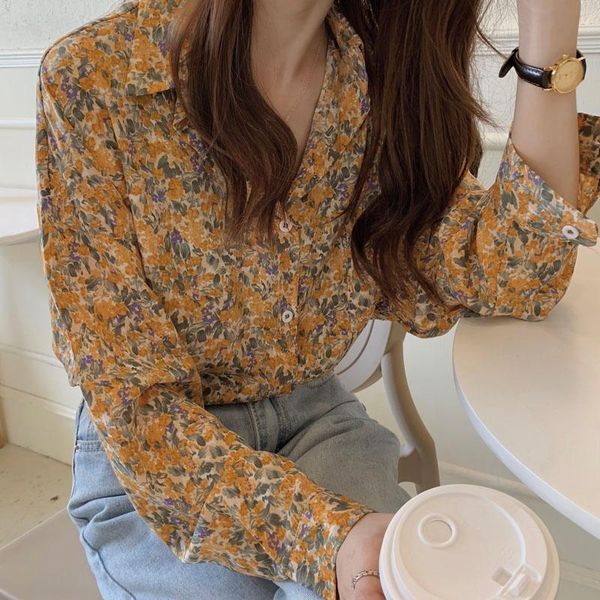 

womne chiffon shirt loose long sleeves floral printing thin blouse for girls women's blouses & shirts, White