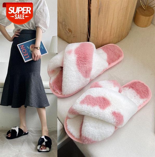 

home plush slippers cow pattern cross style casual european and american cotton #nk4e, Black