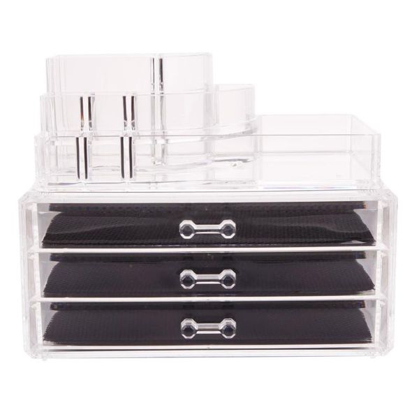 

rectangular room-saving 3-layer drawers plastic makeup case transparent 190812218 cosmetic bags & cases