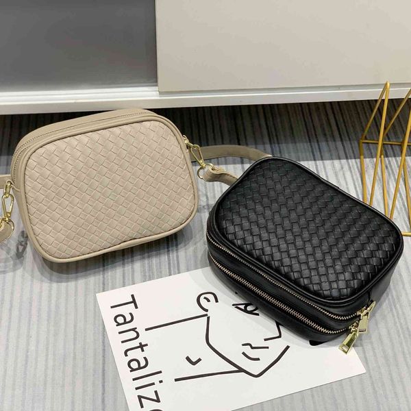 

bags 2021 women's bag woven double mouth single shoulder messenger bag small square