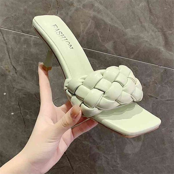 

women summer ladies thin heels slippers flip flops female waterproof mid shoes woman square toe fashion prom slides 210628, Black