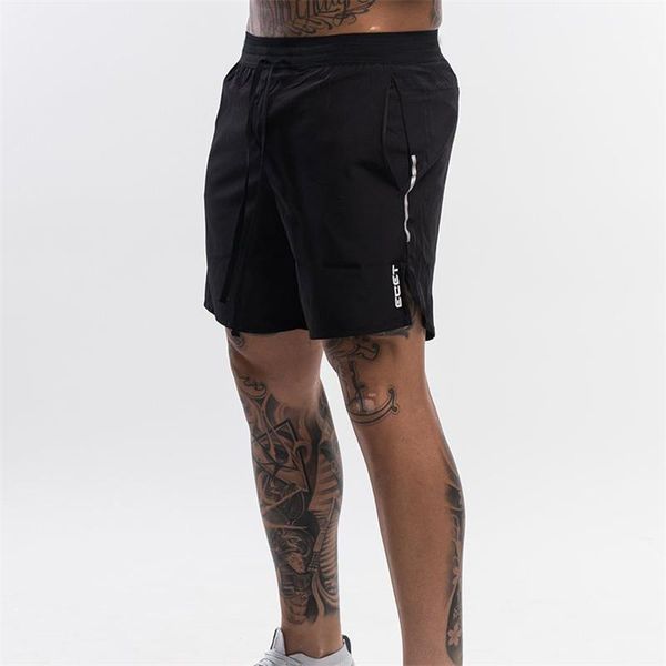 

gym clothing men fitness bodybuilding shorts man summer gyms workout male breathable quick dry sportswear jogger beach short pants, White;black
