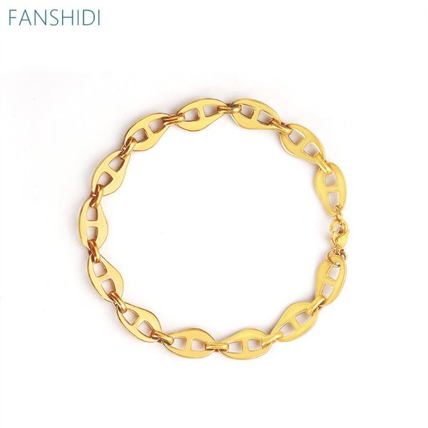 

link, chain fanshidi stainless steel pig nose coffee beans bracelet for women texture gold color pulsera de mujer, Black