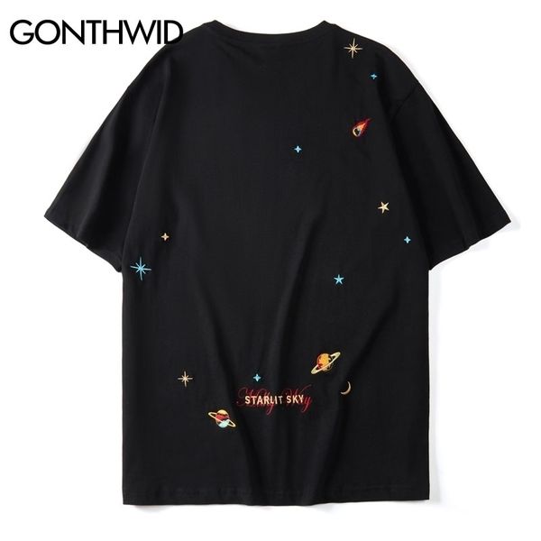 Gonthwid Nakış Gezegenler Yıldız Tees Gömlek Streetwear Harajuku Rahat Kısa Kollu Tişörtleri Erkek Hip Hop Moda Yaz Tops 210410