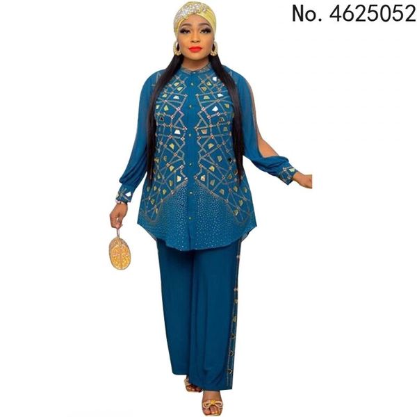 

ethnic clothing african sets for women 2021 autumn long sleeve beading sequined africa bazin baggy pants rock style dashiki famous suit lady, Red