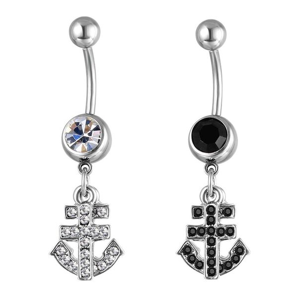 

d0555 cross and anchor belly navel button ring, Silver